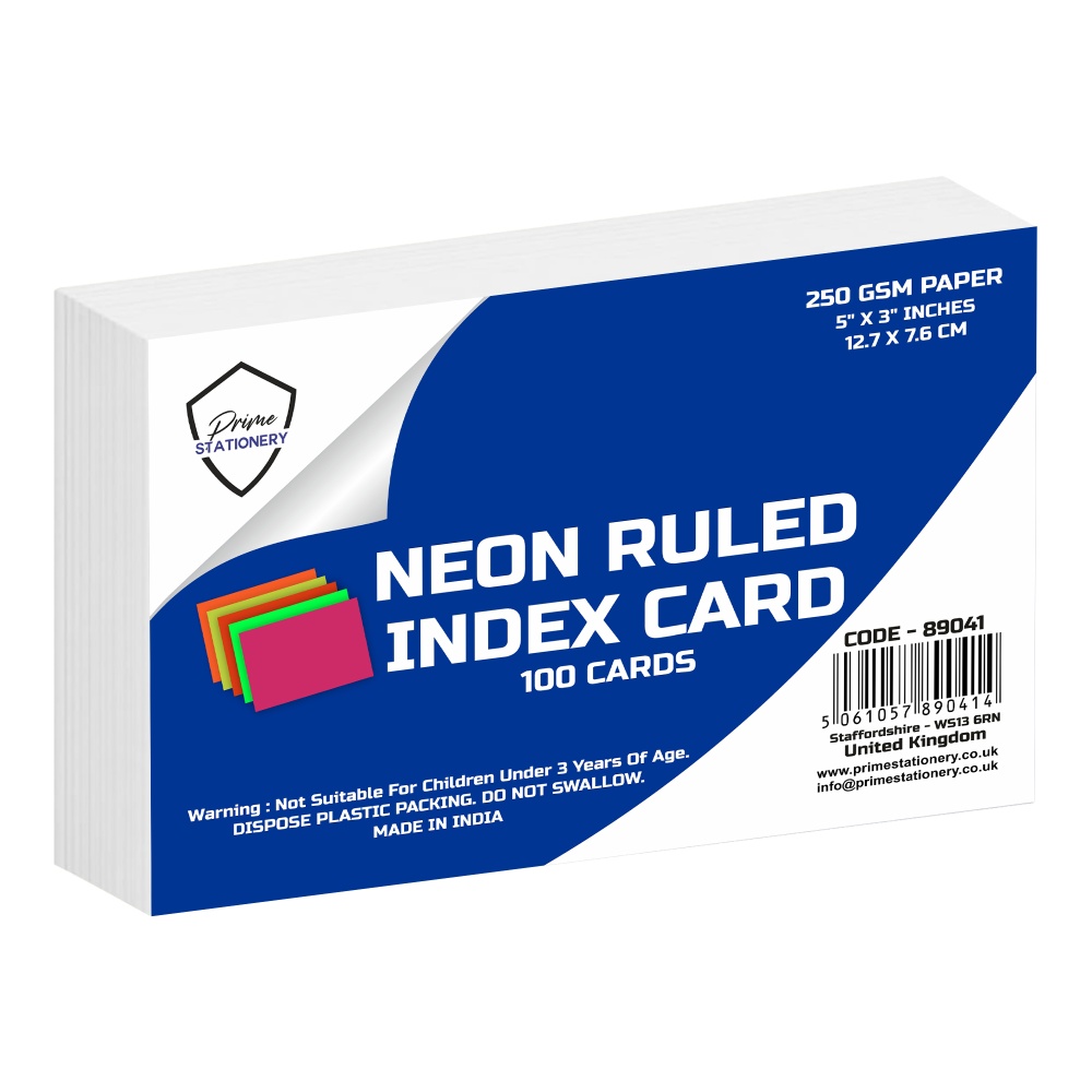 Prime Index / Record Cards Neon Ruled 5'' x 3'' 100 Cards 250GSM